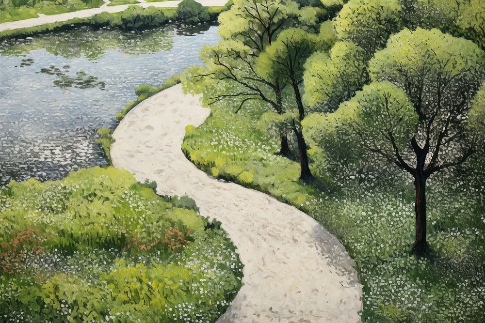Aerial view of a park path landscape outdoors nature.