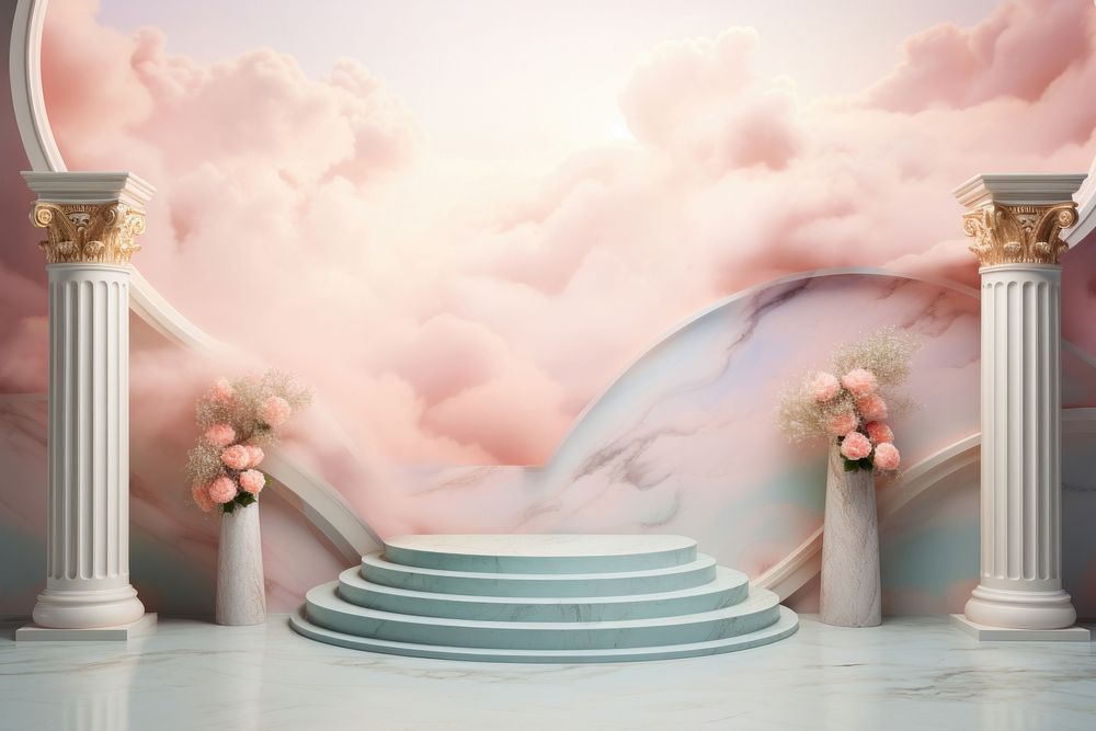 Pastel marble architecture staircase flower.