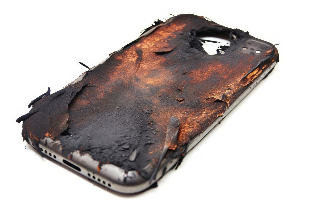 Mobile with burnt white background deterioration destruction.