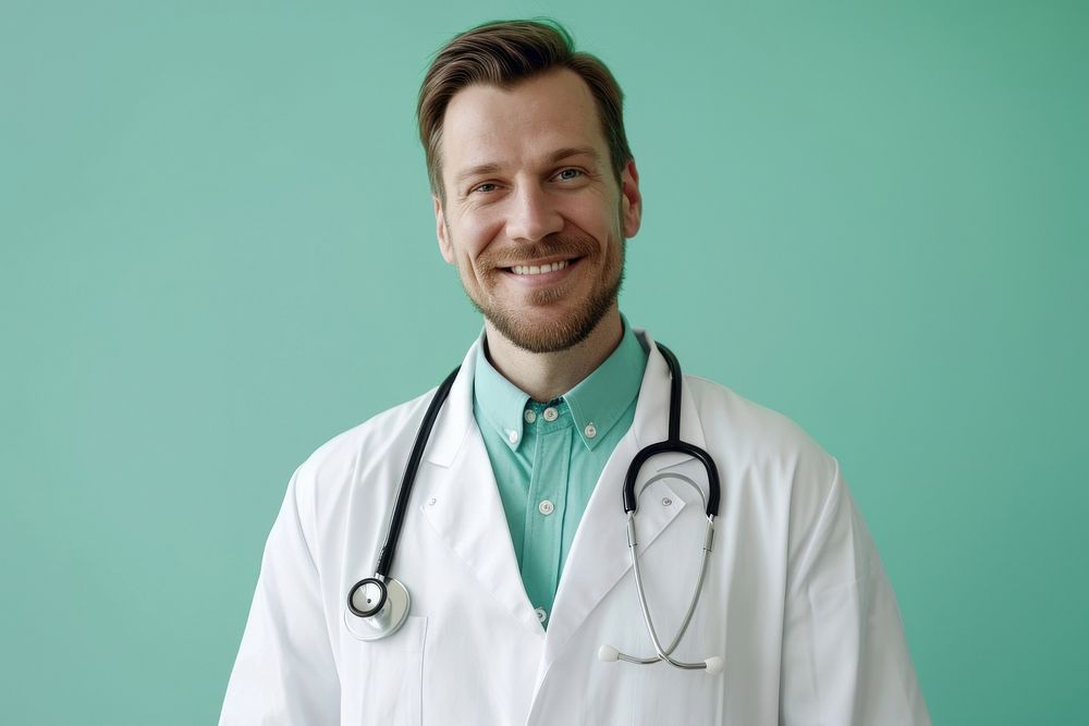 Caucasian man doctor smiling adult stethoscope physician.