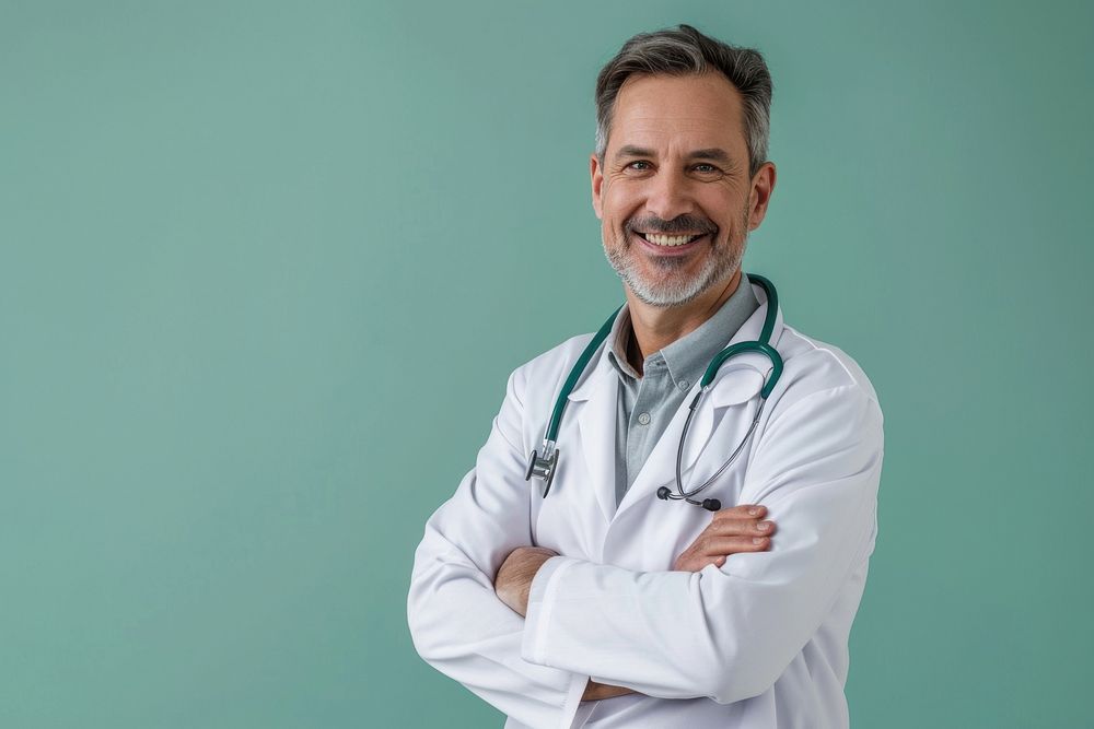 Caucasian man doctor smiling adult stethoscope physician.