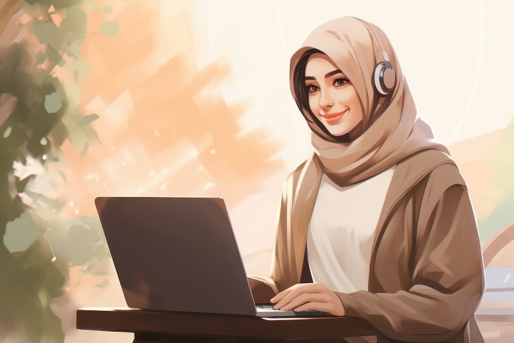 Woman using laptop computer typing adult.