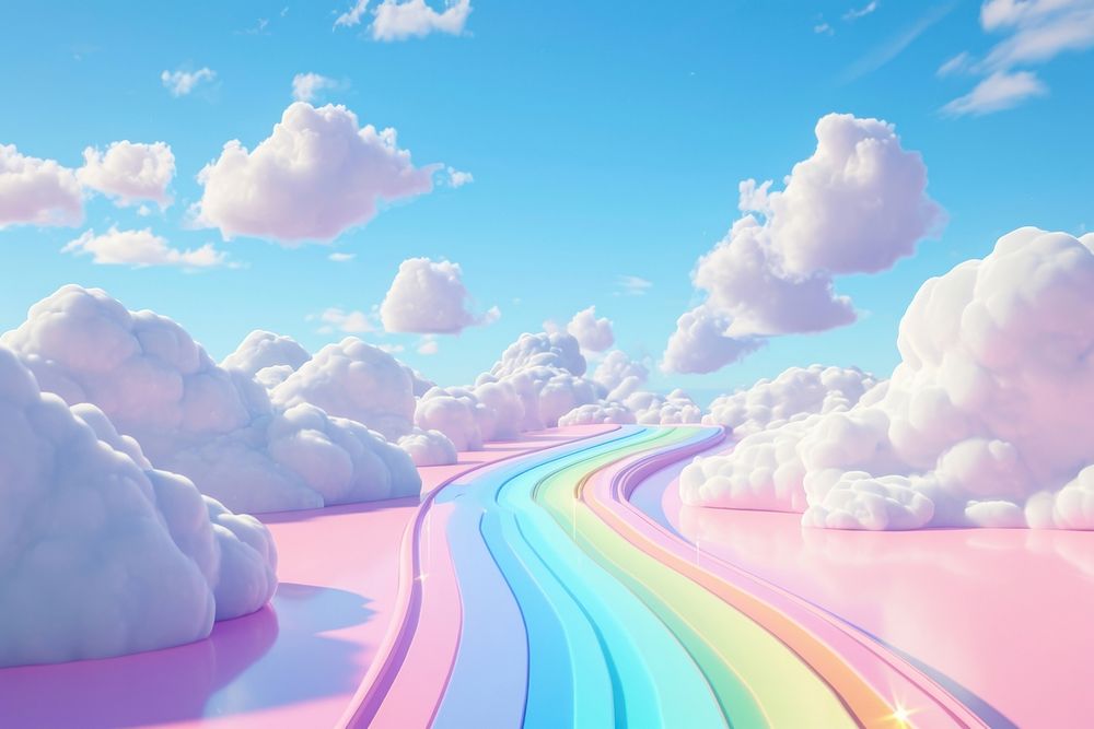 Curly rainbow road pass and clouds sky landscape outdoors.