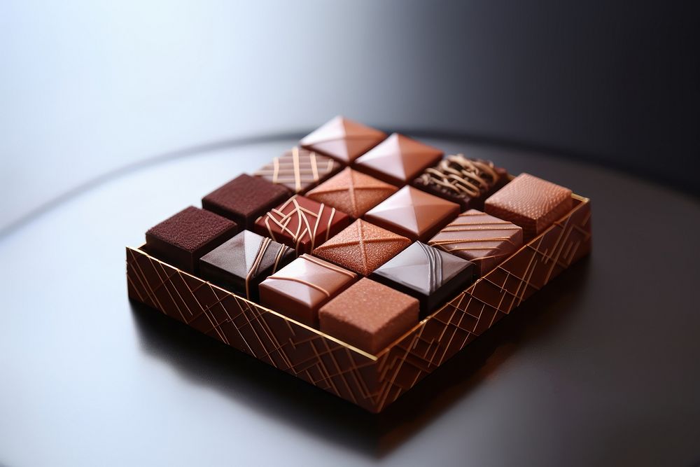 Geometry shaped chocolate arrangement dessert food confectionery.