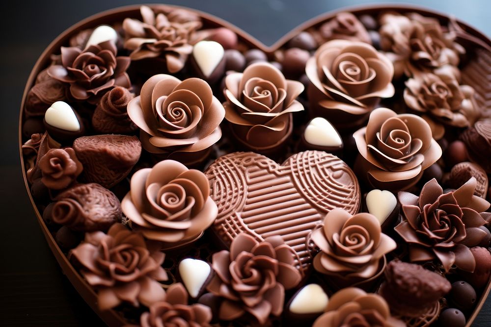 Heart shaped chocolate arrangement dessert food confiture.