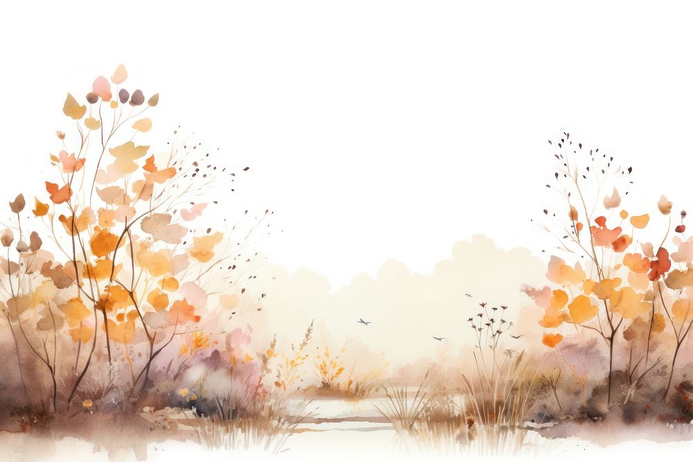 Minimal autumn flower landscape with shape edge in bottom border painting outdoors nature.