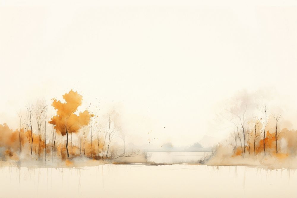 Minimal autumn landscape with shape edge in bottom border painting nature tranquility.
