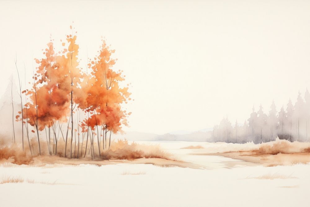 Minimal autumn landscape with shape edge in bottom border painting nature outdoors.