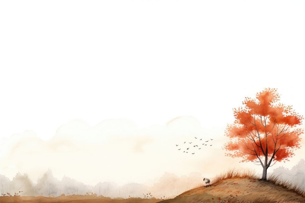 Minimal autumn landscape with shape edge in bottom border nature outdoors painting.