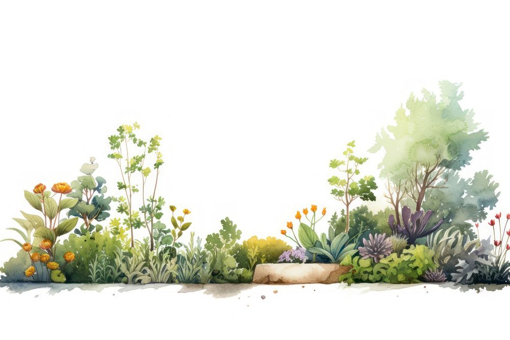 Minimal horizontal clean garden with shape edge in bottom border nature outdoors painting.