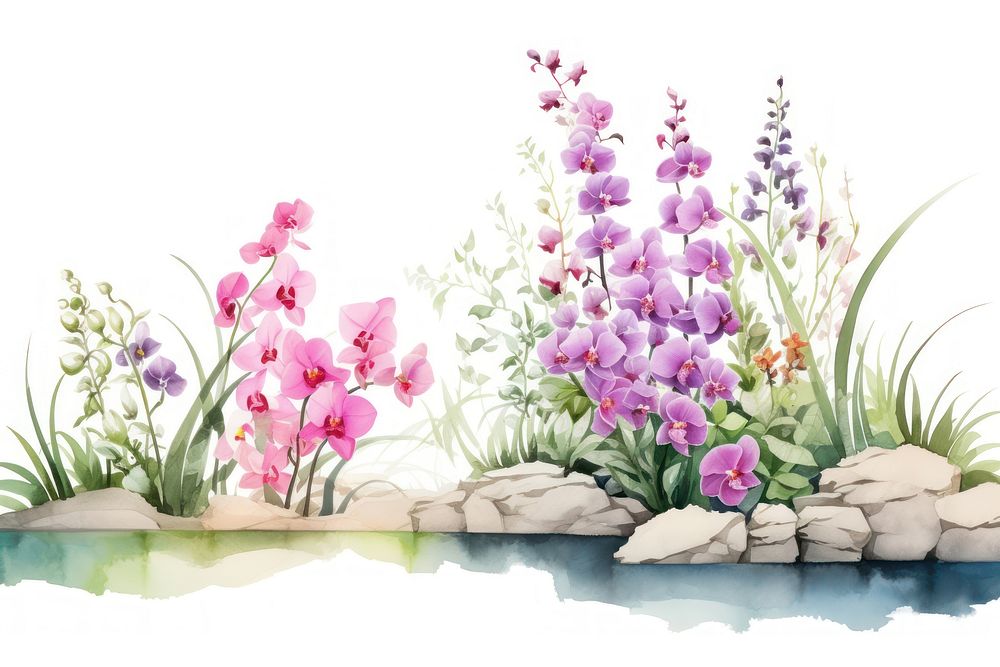 Minimal orchid garden landscape with shape edge in bottom border flower nature plant.