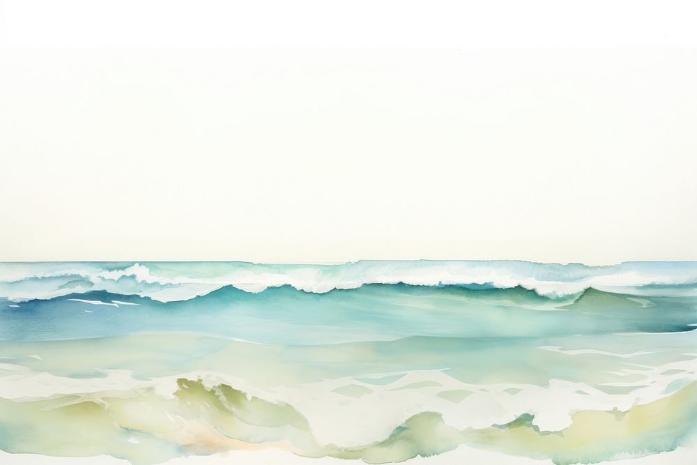 Minimal sea with waves in bottom border painting nature landscape.