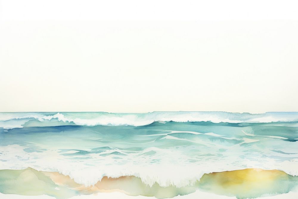 Minimal sea with waves in bottom border painting nature landscape.