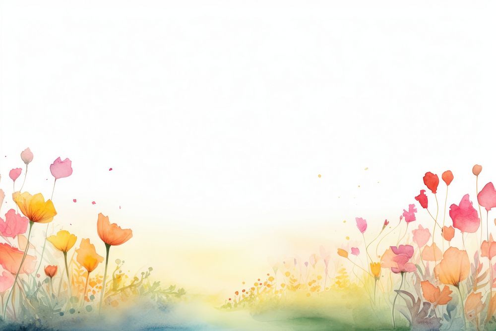 Minimal spring flower landscape with shape edge in bottom border nature outdoors painting.