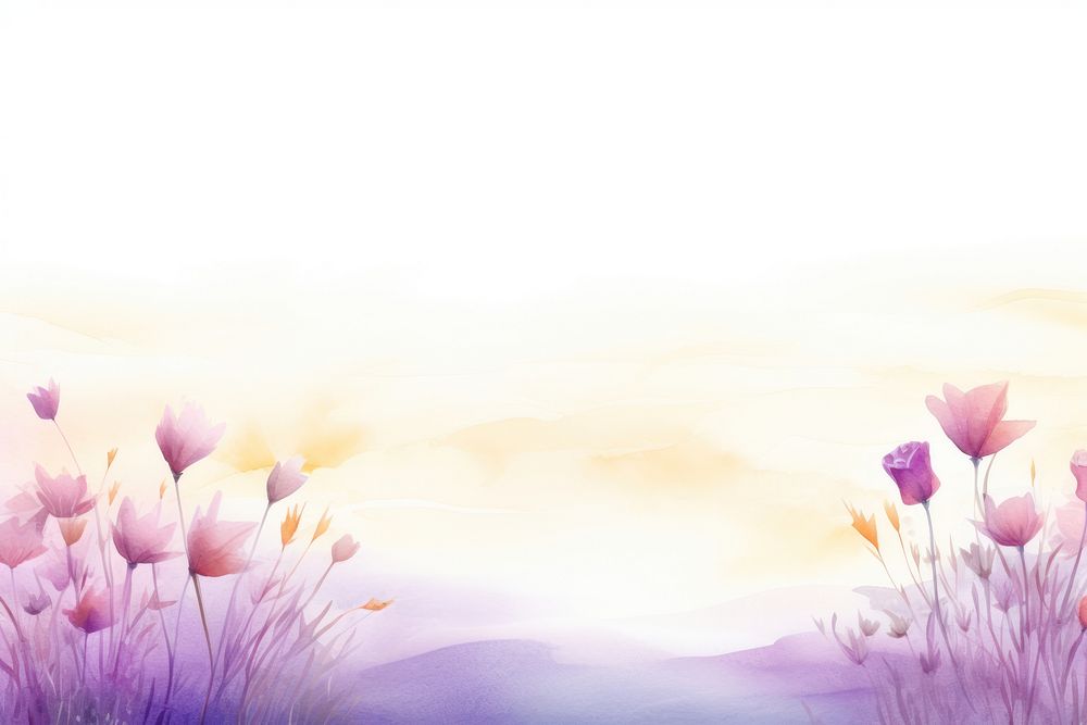 Minimal spring flower landscape with shape edge in bottom border nature outdoors painting.