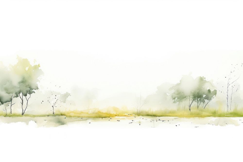 Minimal spring landscape with shape edge in bottom border nature outdoors painting.