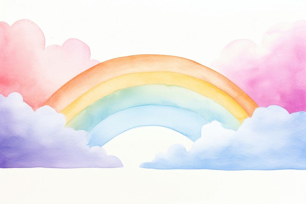 Minimal rainbows skyscape with shape edge in bottom border painting nature water.