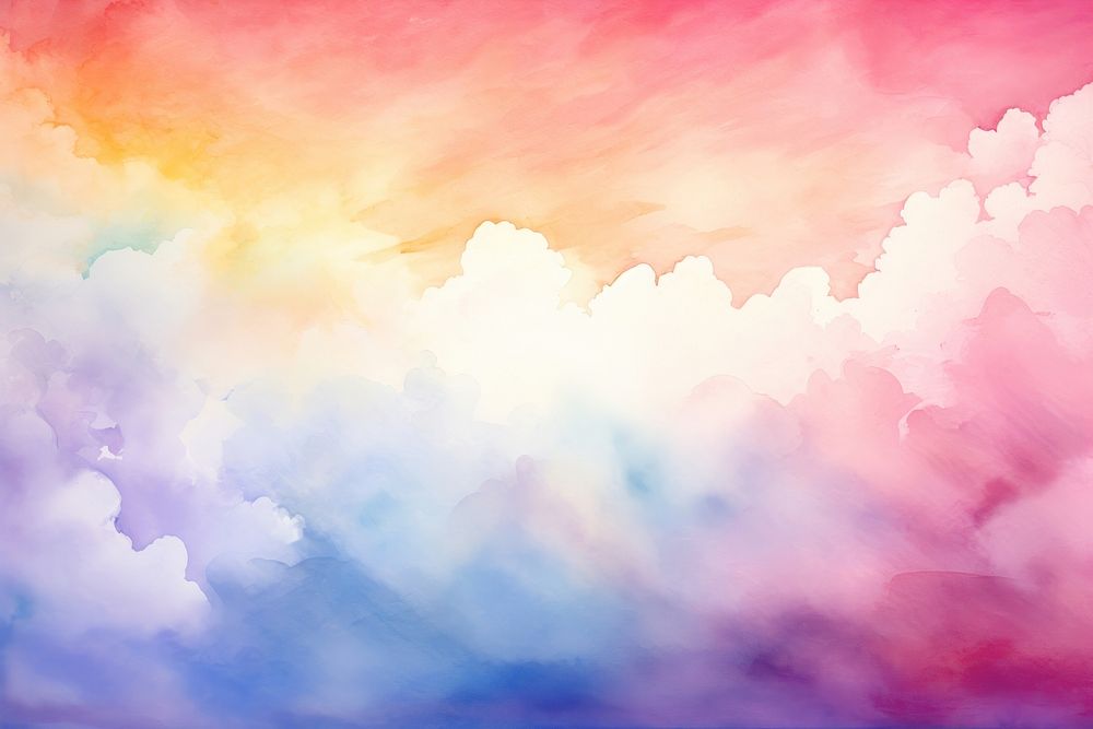 Minimal rainbows skyscape with shape edge in bottom border painting nature cloud.