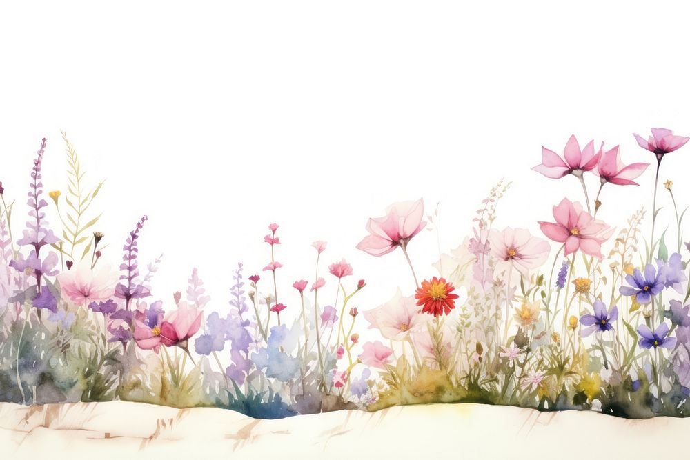 Minimal wildflowers garden landscape with shape edge in bottom border nature outdoors painting.