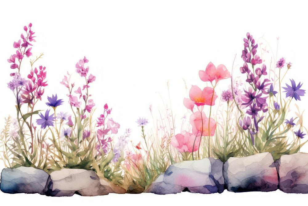 Minimal wildflowers garden landscape with shape edge in bottom border nature lavender outdoors.