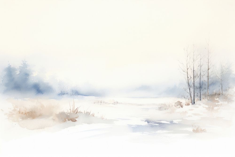 Minimal winter landscape with shape edge in bottom border nature outdoors painting.