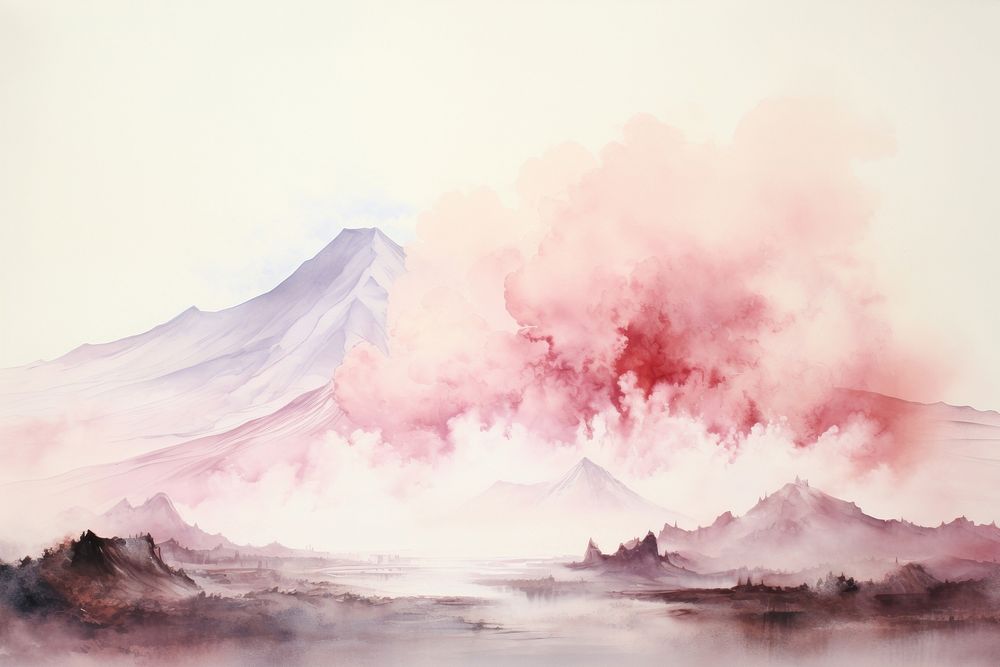Minimal volcano range in bottom border painting nature landscape.