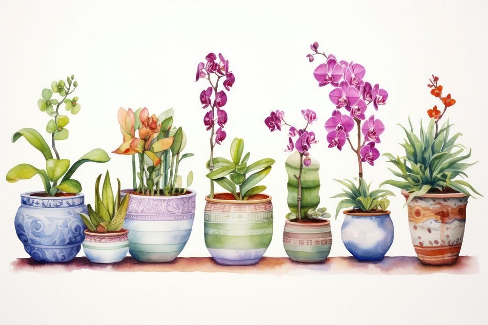 Orchid pots painting flower nature.
