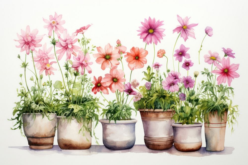 Cosmos pots nature painting flower.