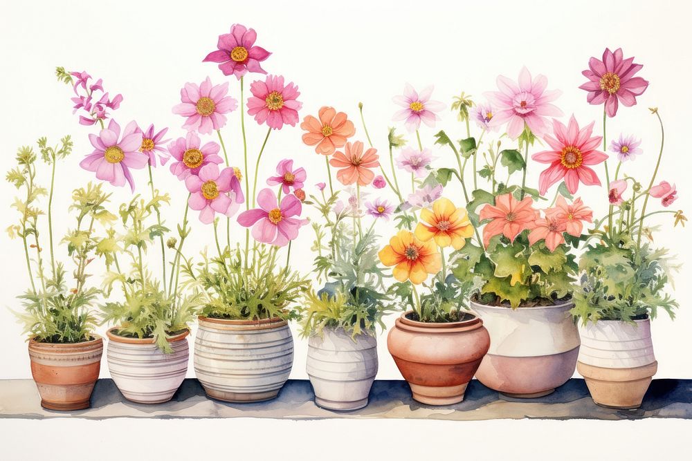Cosmos pots nature painting flower.