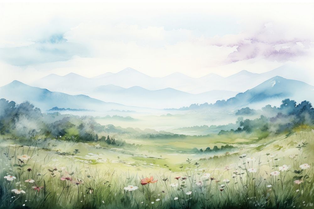 Field landscape painting grassland.