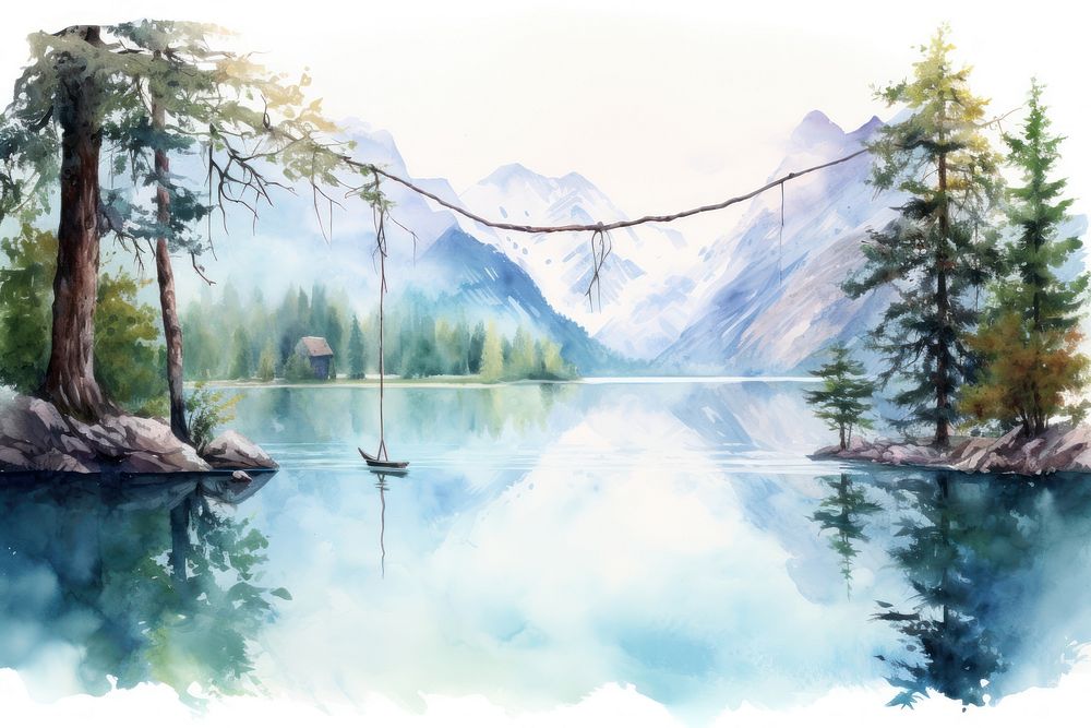 Lake landscape painting outdoors.