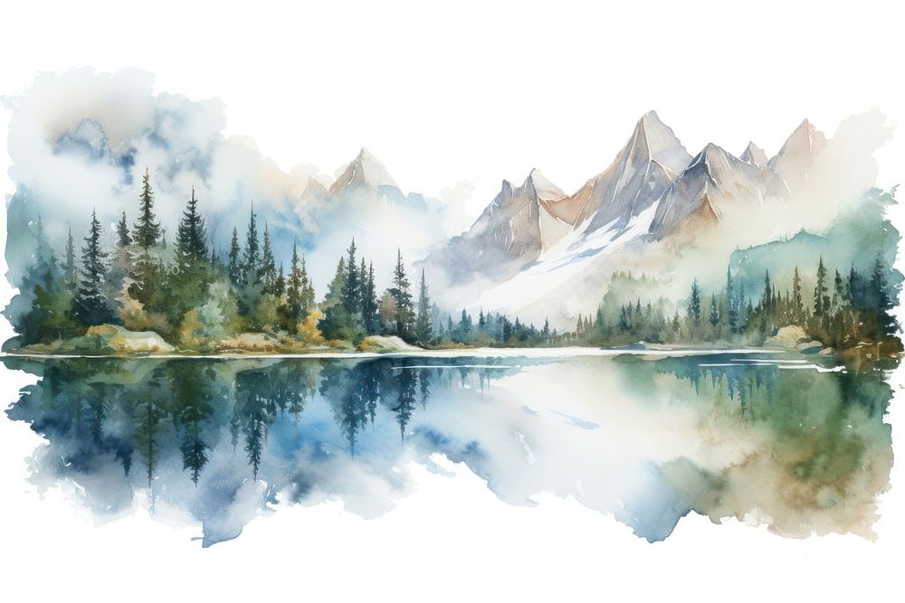 Lake landscape painting panoramic.