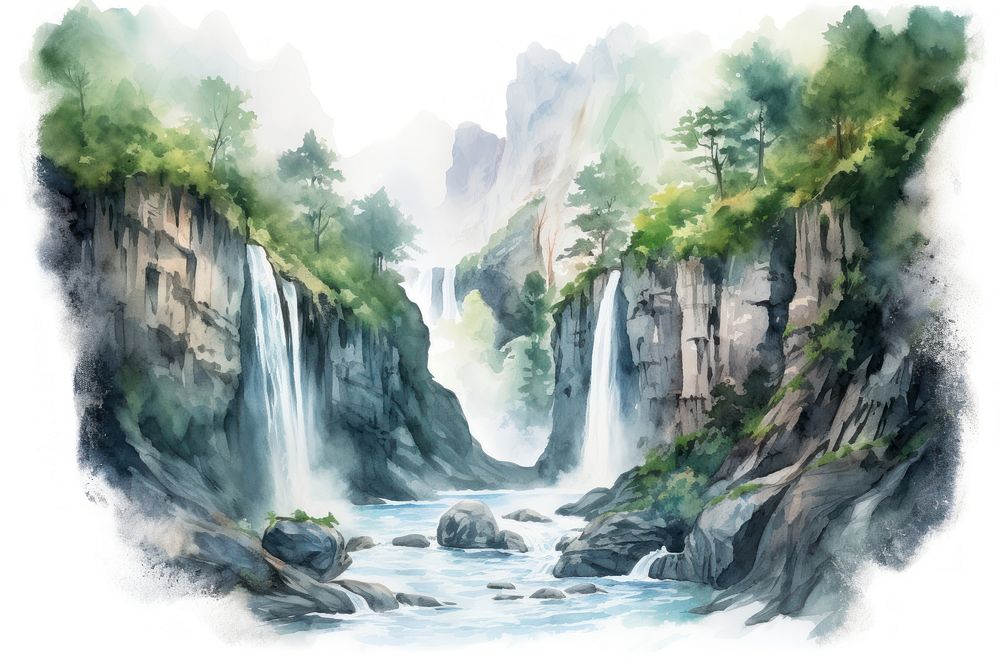 Waterfall painting landscape outdoors.