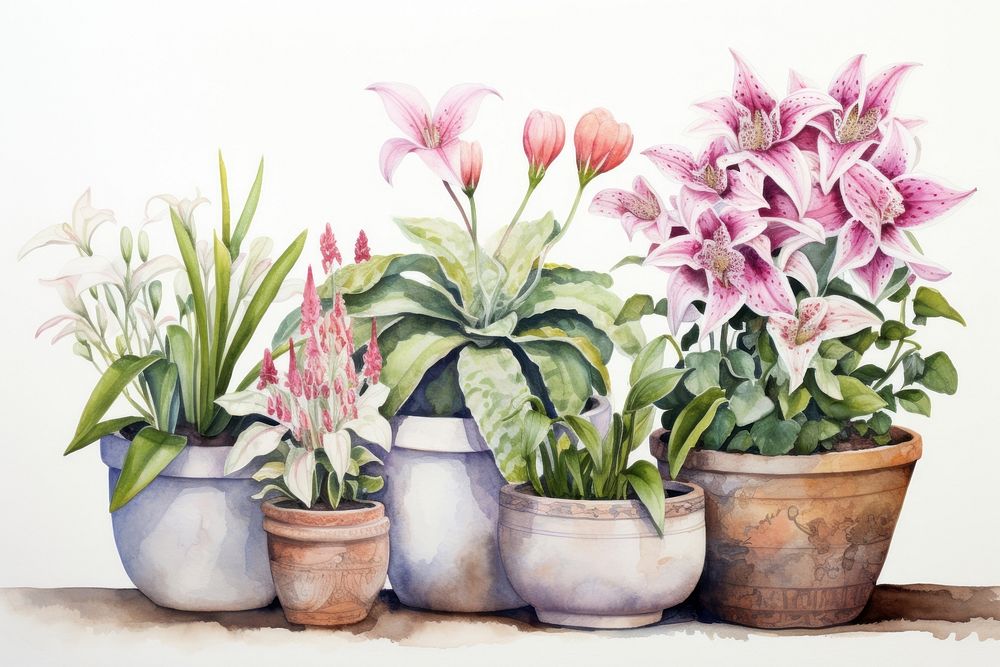 Lily pots painting flower nature.