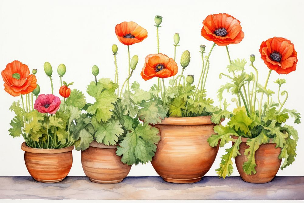 Poppy pots flower nature plant.