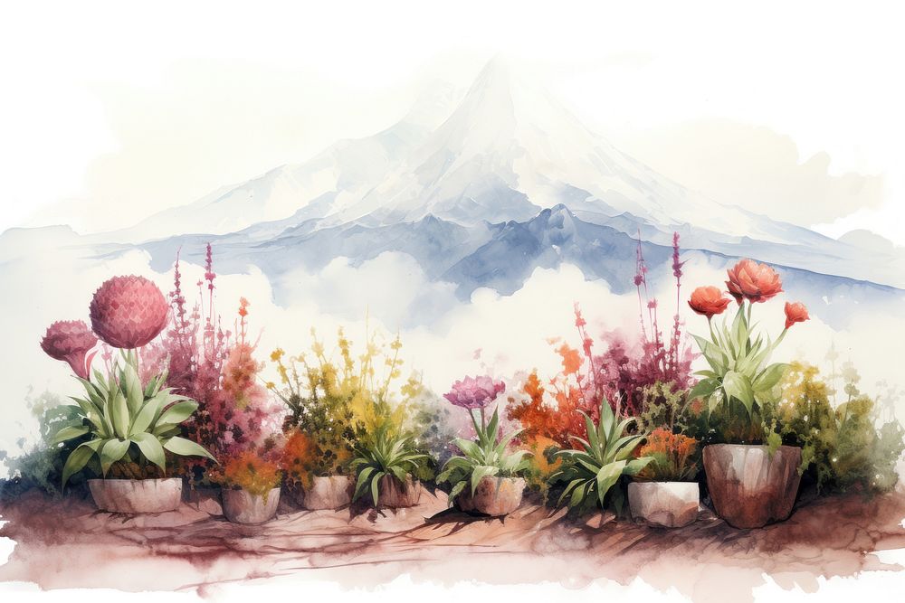 Volcano range landscape painting nature.