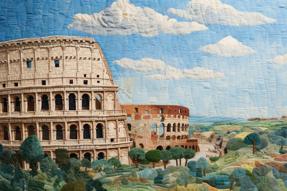 Colosseum and blue sky in Italy colosseum landmark painting.