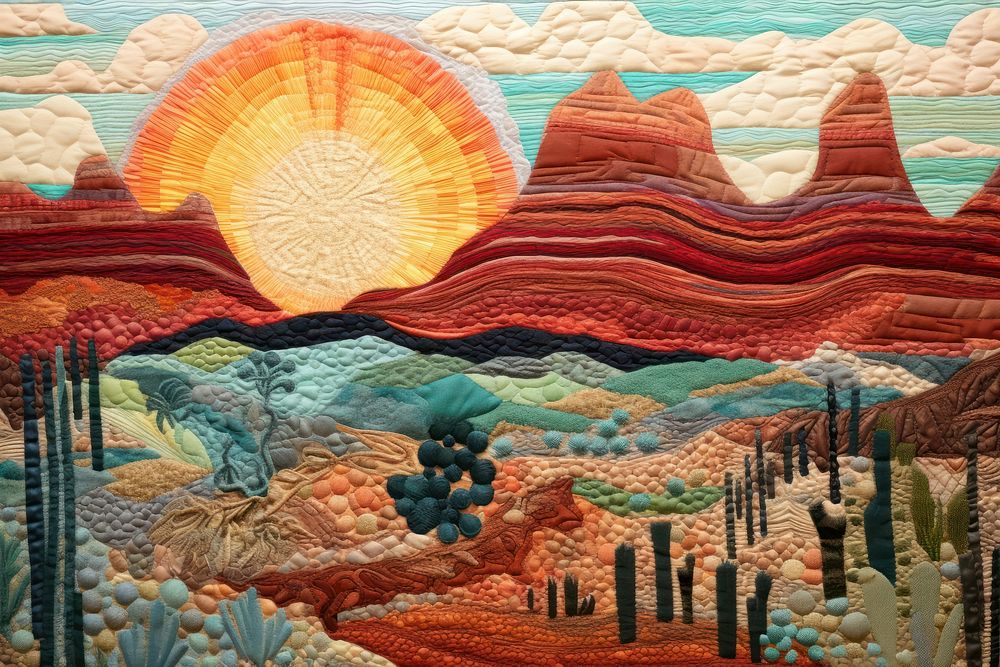 Desert in sunset landscape textile pattern.