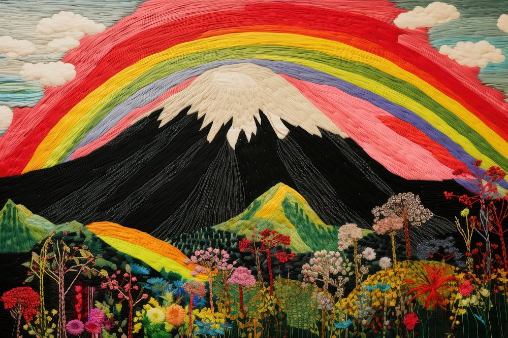 Fuji mountain and rainbow landscape painting tapestry.