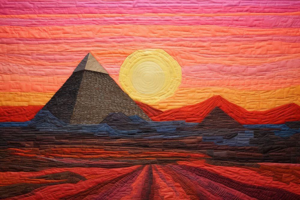 Pyramid in desert on sunset architecture landscape textile.