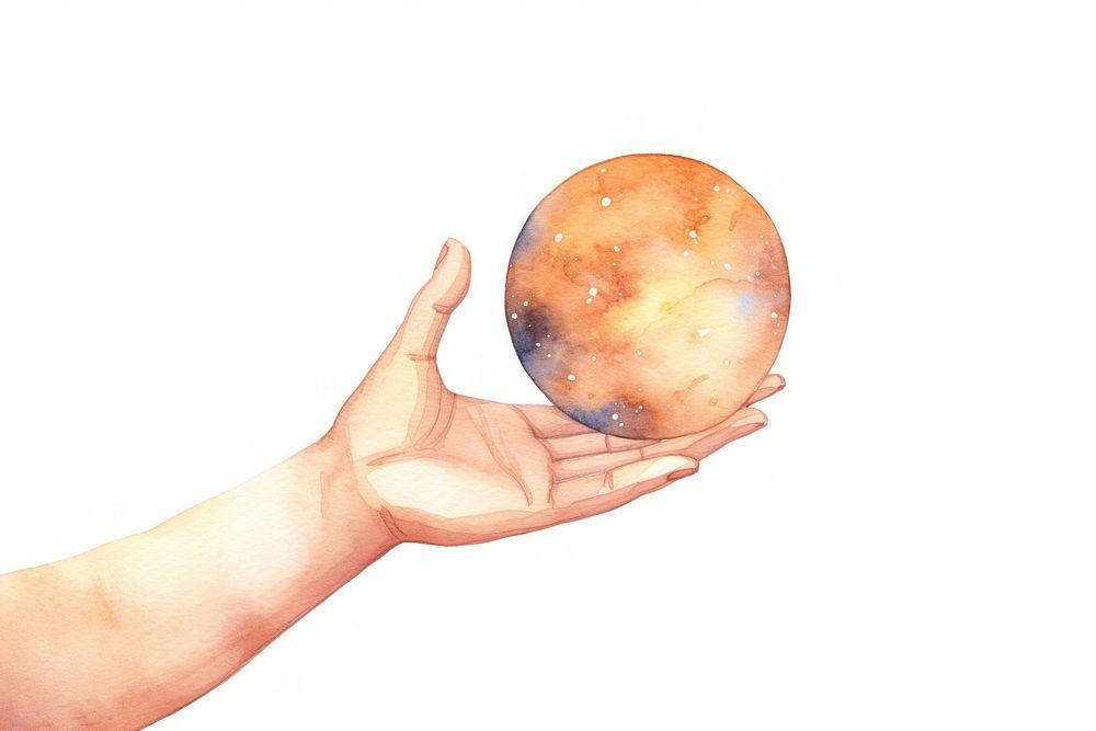 Hand in Watercolor style planet holding space.