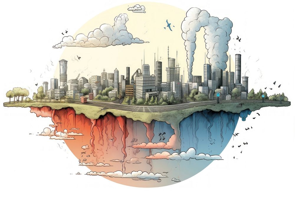 Climate change architecture building drawing. AI generated Image by rawpixel.