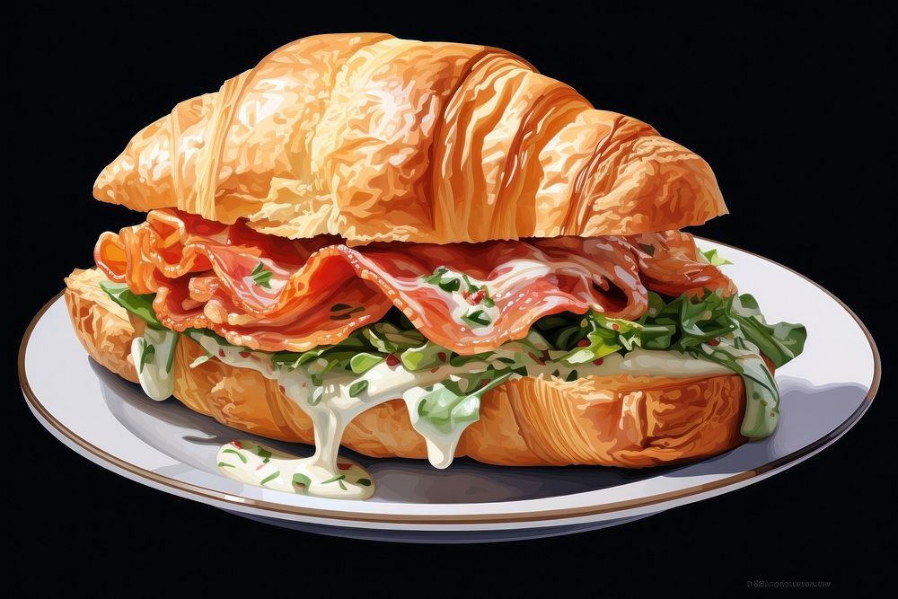 Croissant sandwich plate food vegetable. AI generated Image by rawpixel.
