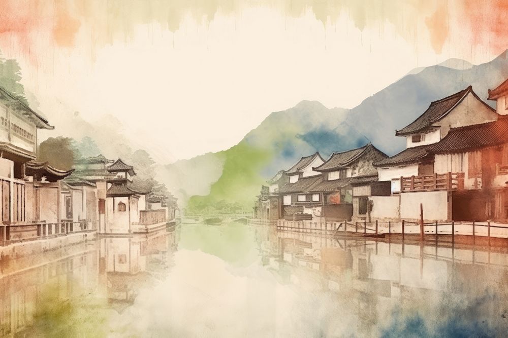 Outdoors painting city town. AI generated Image by rawpixel.