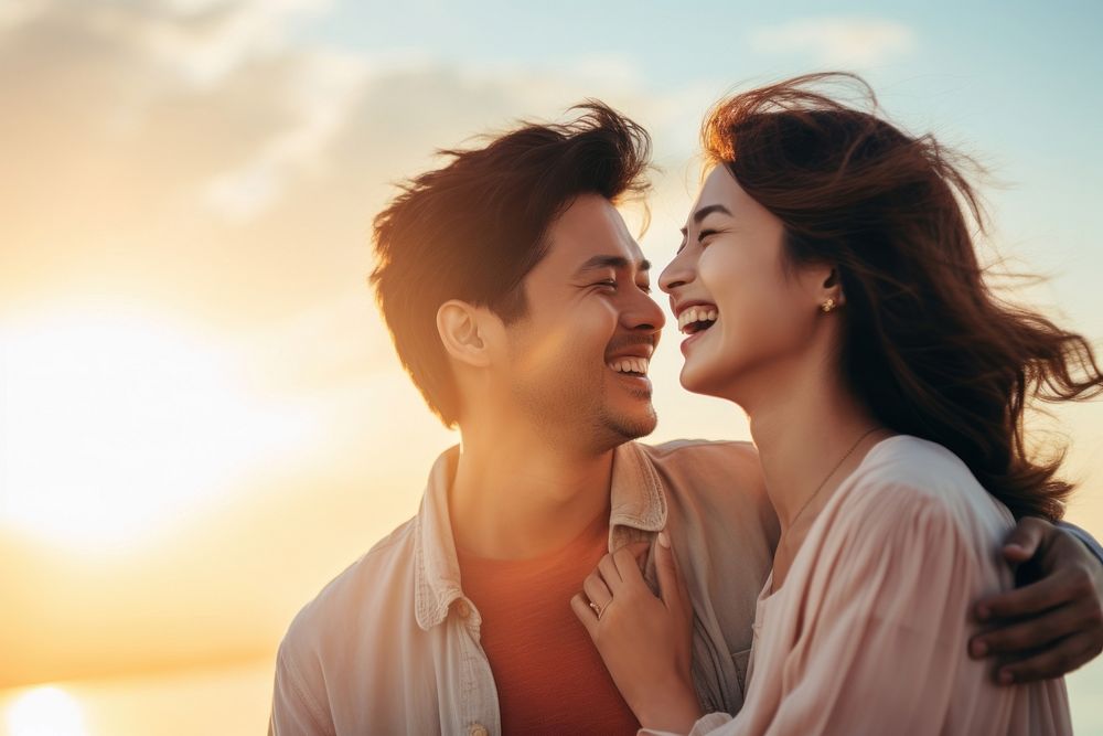 Happy Thai couple laughing adult love. AI generated Image by rawpixel.