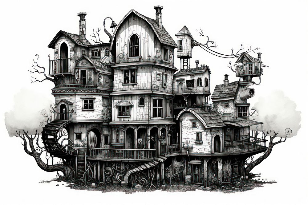 Doodle house drawing architecture building. AI generated Image by rawpixel.