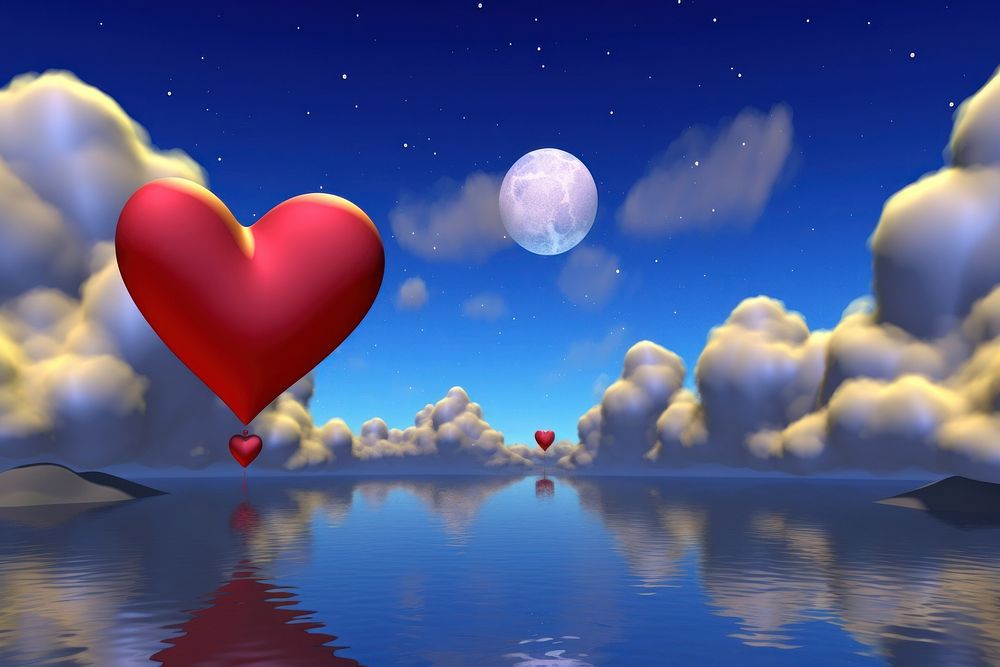 Fantasy evening sky background with heart shaped clouds astronomy outdoors balloon. AI generated Image by rawpixel.