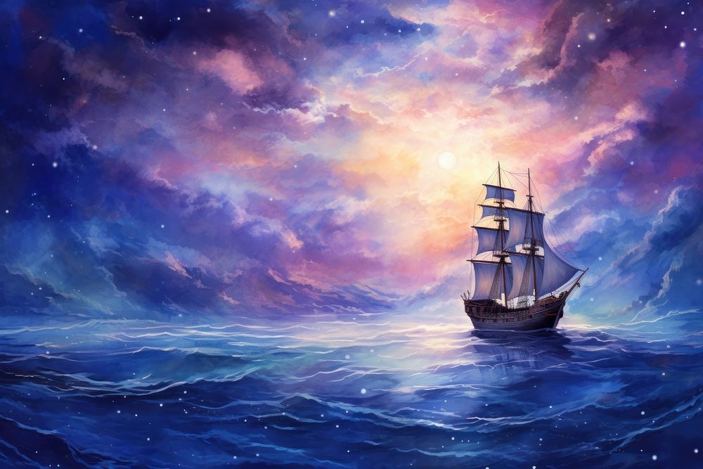 Metaverse in Watercolor style sea sailboat outdoors.