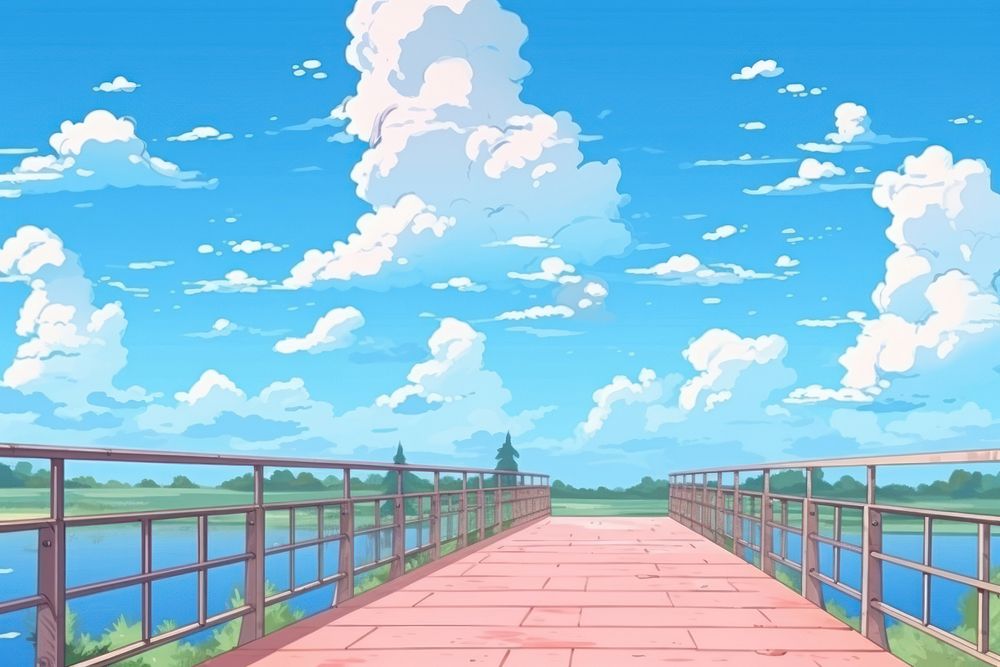 Bridge and blue sky landscape outdoors horizon.