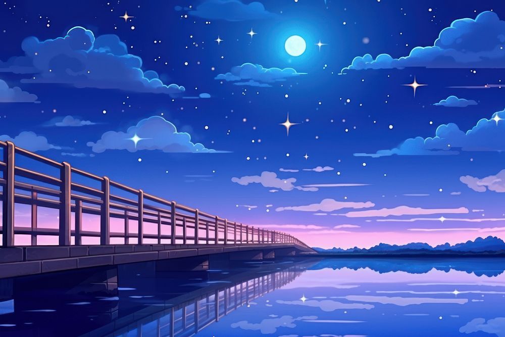 Bridge and starry sky astronomy landscape outdoors.